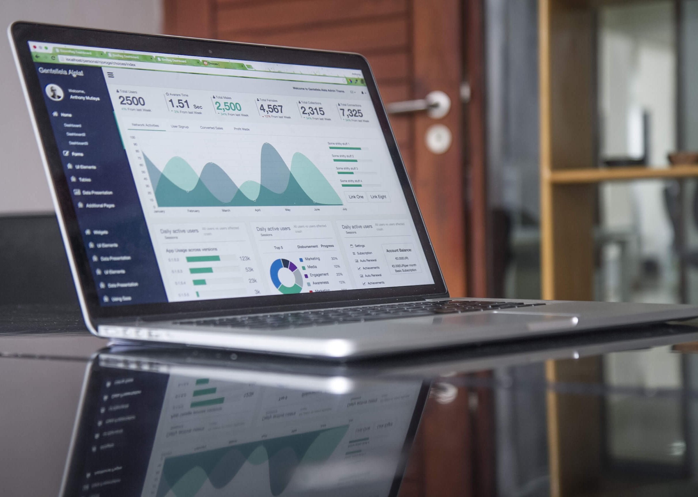 Ordinateur présentant des graphiques et statistiques